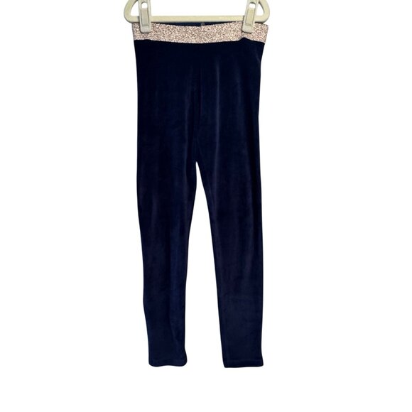 Mini Boden Other - MINI BODEN Navy Velour Leggings Girls 7-8 Blue Velvet Sparkle Waist Girl Winter